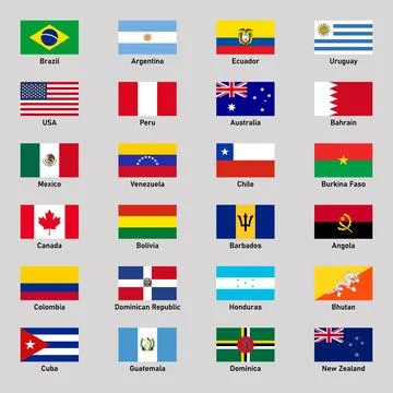 Set of flags of different american countries in flat style. 스톡 일러스트