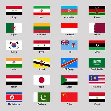 Set of flags of different asian countries in flat style. Stock Illustration