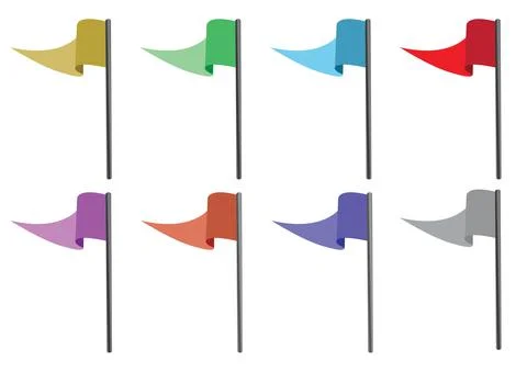 Set of flags in different colors isolated on white background. Illustrazione stock