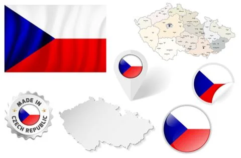 Set of flags, maps etc. of Czech Republic - isolated on white Stock Illustration