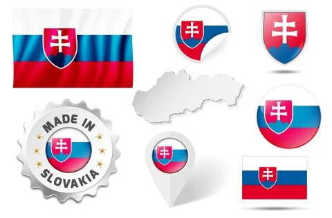 Set of flags, maps etc. of Slovakia - isolated on white Stock Illustration