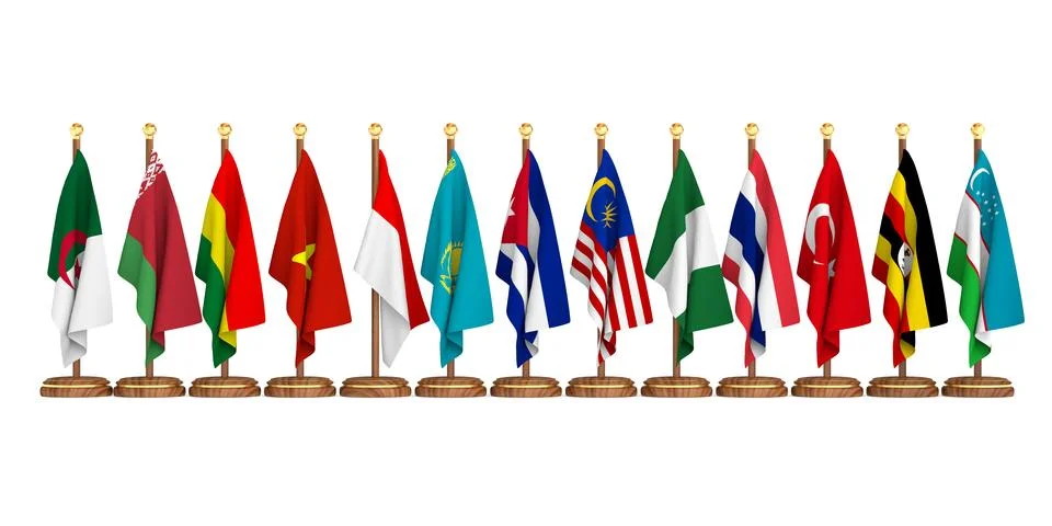 Set flags partners BRICS on white background. Isolated 3D illustration Stock Illustration