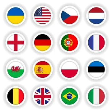 Set of flags round 3D buttons Stock Illustration