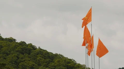 Set of flags of Vietnam against the backdrop of the mountain Stock Footage 74291984