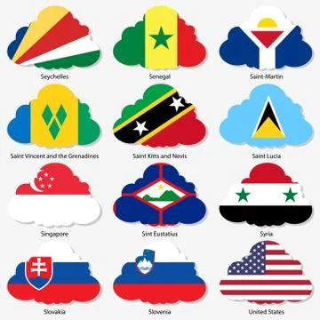 Set  flags of world sovereign states in  form  clouds. vector illustration. s Illustrazione stock