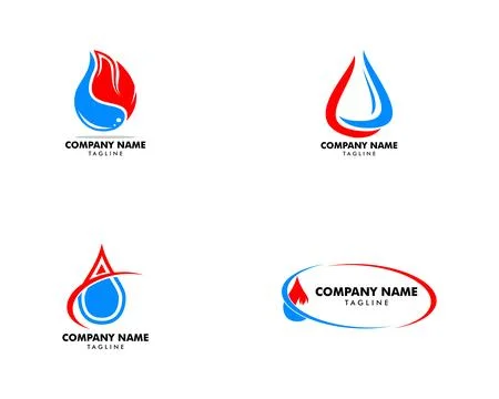 Set of Flame and Water Logo Design, Plumbing and Heating Logo Design Templa.. Stock Illustration
