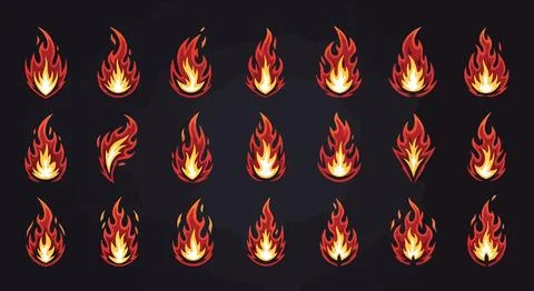 Set of flame icons on black background Stock Illustration