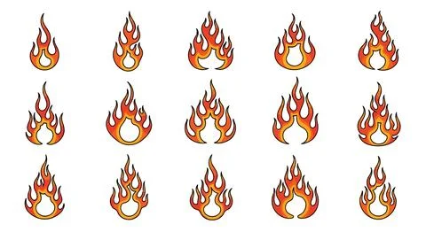 Set of flame icons in different shapes and sizes イラスト素材