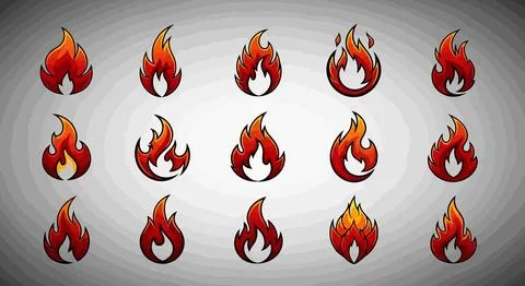Set of flame icons on gray background Stock Illustration