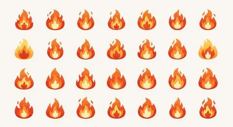 Set of flame icons 库存插图