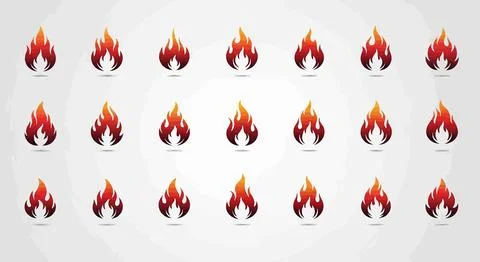 Set of flame icons in various shapes and sizes イラスト素材