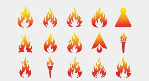 Set of flame icons in various styles and shapes イラスト素材