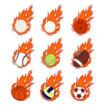 Set of Flaming Fire ball Stock Illustration