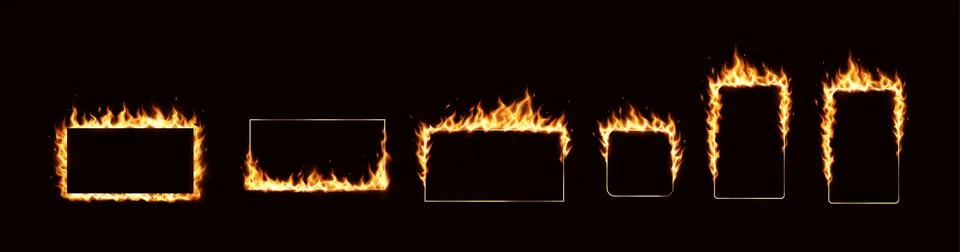 Set of Flaming Rectangular Frames on Black Background Stock Illustration