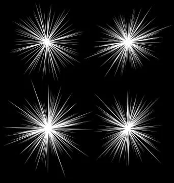 Set of flash, glare elements. Radial burst lines. 4 variation. Illustrazione stock