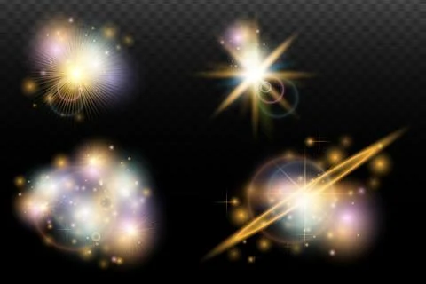 Set of flash light effect with glare and glow on a transparent background. Ma 스톡 일러스트