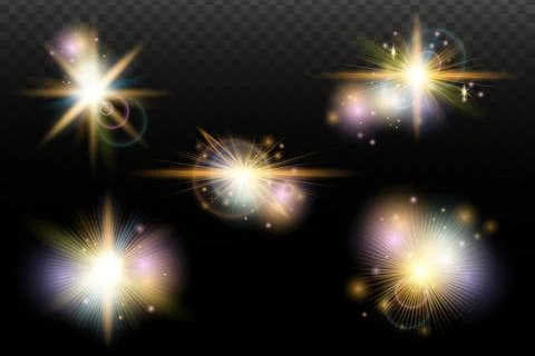 Set of flash light effect with glare and glow on a transparent background. Ma 스톡 일러스트