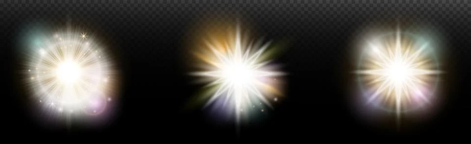Set of flash light effect with glare and glow on a transparent background. Ma 스톡 일러스트