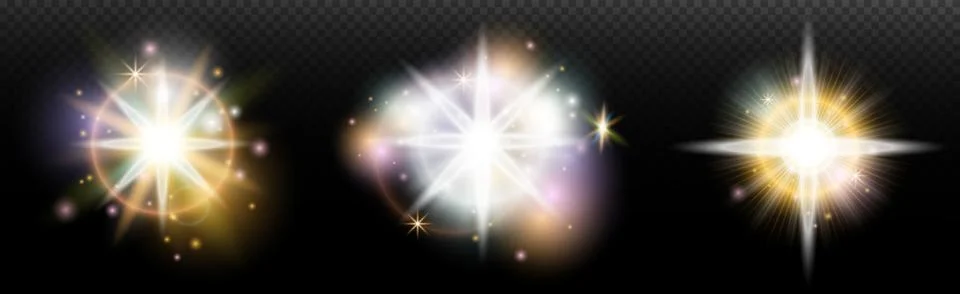 Set of flash light effect with glare and glow on a transparent background. Ma 스톡 일러스트