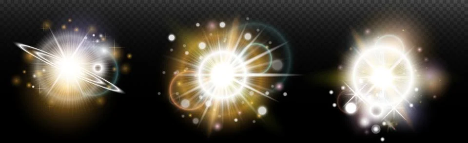 Set of flash light effect with glare and glow on a transparent background. Ma 스톡 일러스트