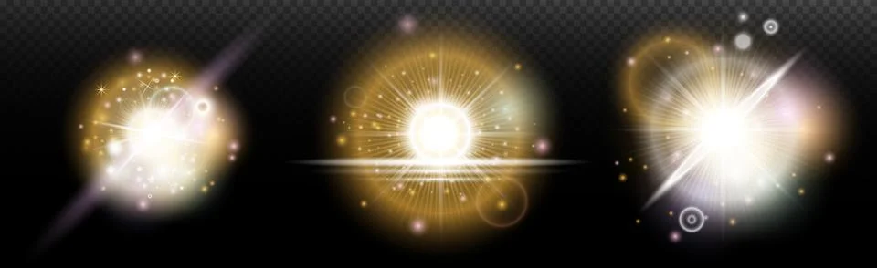 Set of flash light effect with glare and glow on a transparent background. Ma 스톡 일러스트