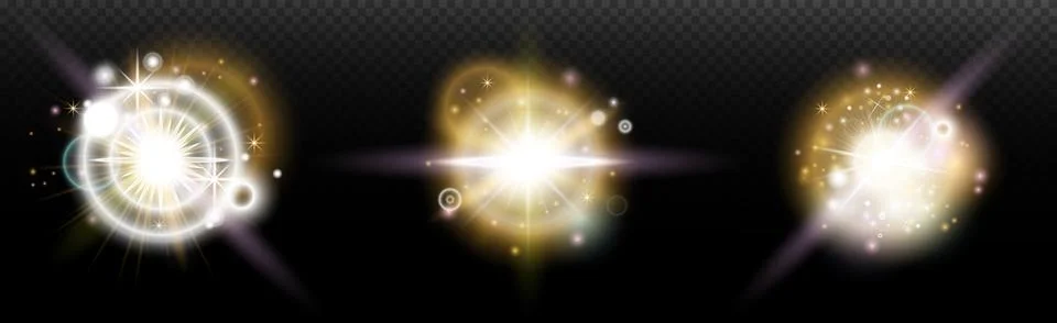 Set of flash light effect with glare and glow on a transparent background. Ma 스톡 일러스트