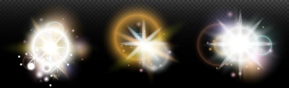 Set of flash light effect with glare and glow on a transparent background. Ma 스톡 일러스트