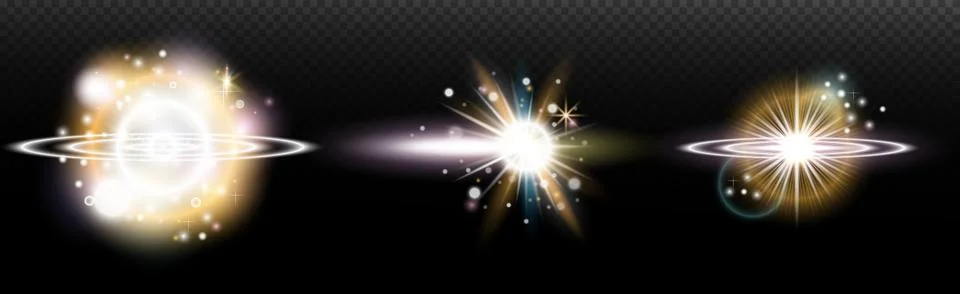 Set of flash light effect with glare and glow on a transparent background. Ma 스톡 일러스트