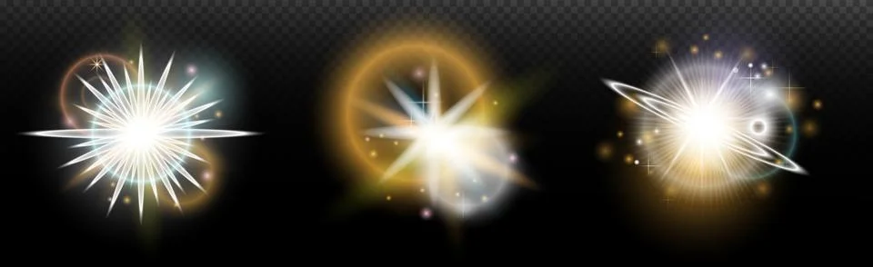 Set of flash light effect with glare and glow on a transparent background. Ma 스톡 일러스트