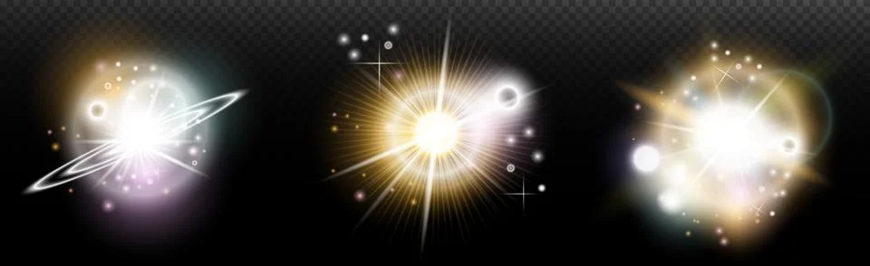 Set of flash light effect with glare and glow on a transparent background. Ma 스톡 일러스트