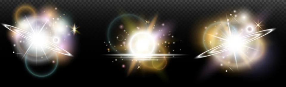 Set of flash light effect with glare and glow on a transparent background. Ma 스톡 일러스트