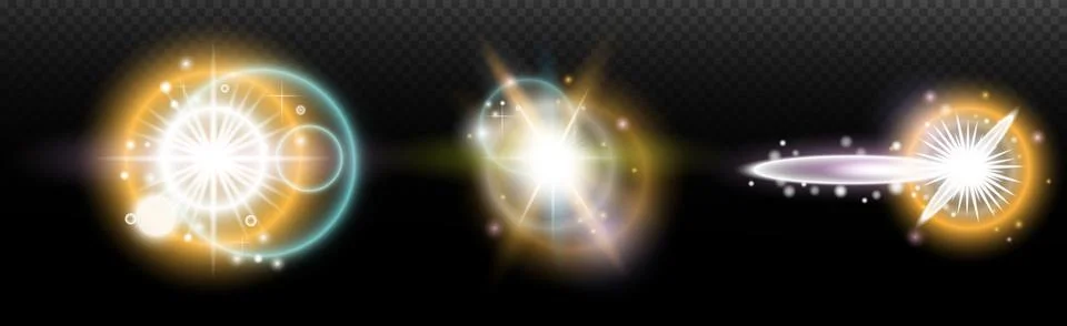 Set of flash light effect with glare and glow on a transparent background. Ma 스톡 일러스트