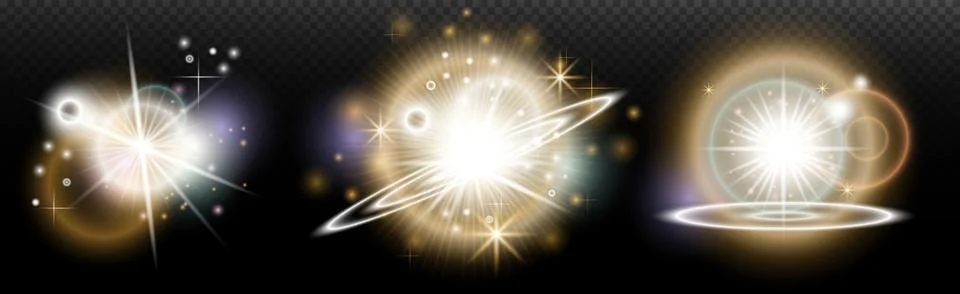 Set of flash light effect with glare and glow on a transparent background. Ma 스톡 일러스트