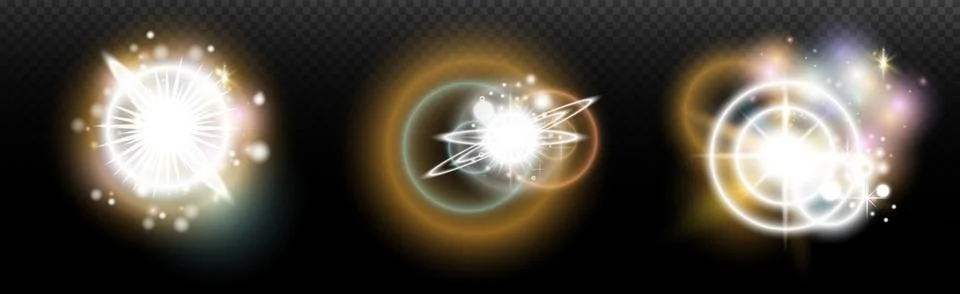 Set of flash light effect with glare and glow on a transparent background. Ma 스톡 일러스트
