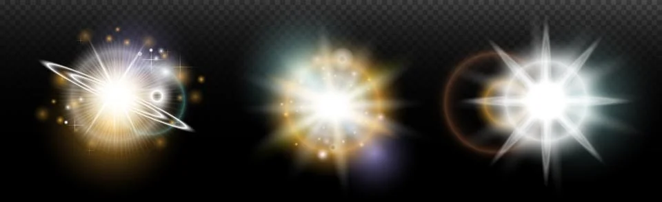 Set of flash light effect with glare and glow on a transparent background. Ma 스톡 일러스트