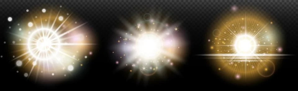Set of flash light effect with glare and glow on a transparent background. Ma 스톡 일러스트
