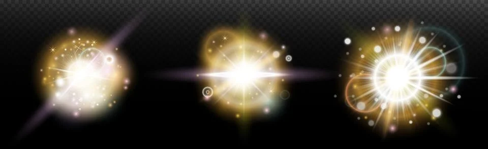 Set of flash light effect with glare and glow on a transparent background. Ma 스톡 일러스트