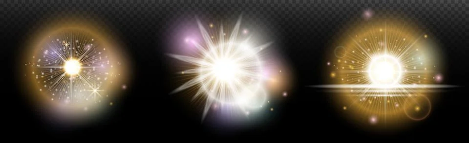 Set of flash light effect with glare and glow on a transparent background. Ma 스톡 일러스트