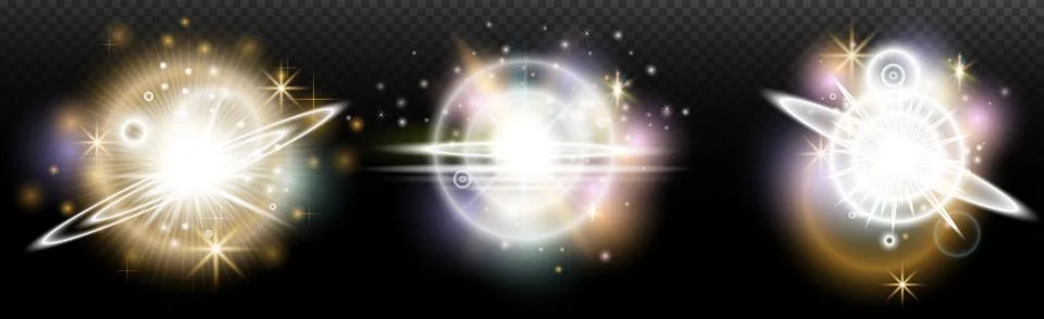 Set of flash light effect with glare and glow on a transparent background. Ma 스톡 일러스트