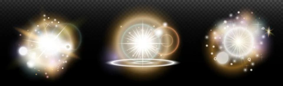 Set of flash light effect with glare and glow on a transparent background. Ma 스톡 일러스트