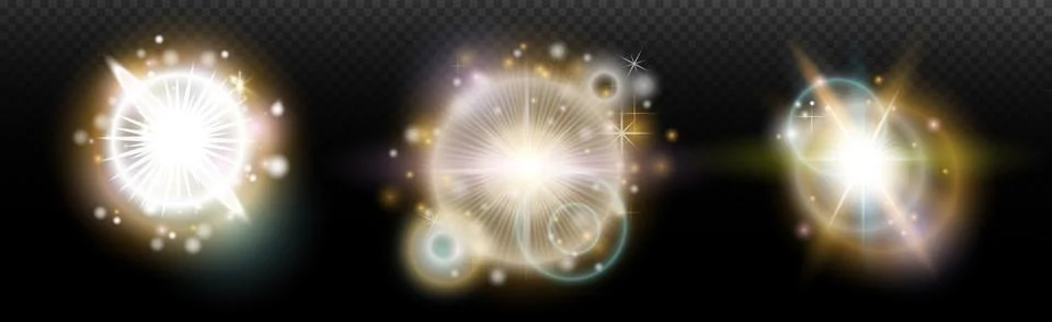 Set of flash light effect with glare and glow on a transparent background. Ma 스톡 일러스트