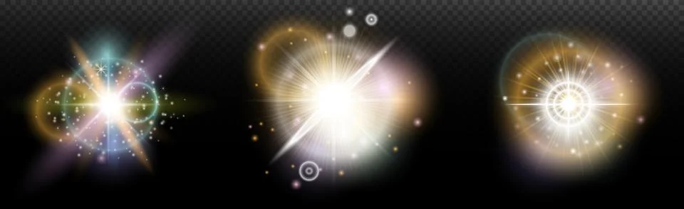 Set of flash light effect with glare and glow on a transparent background. Ma 스톡 일러스트