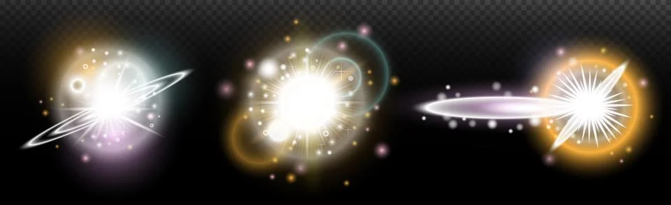 Set of flash light effect with glare and glow on a transparent background. Ma Stock Illustration