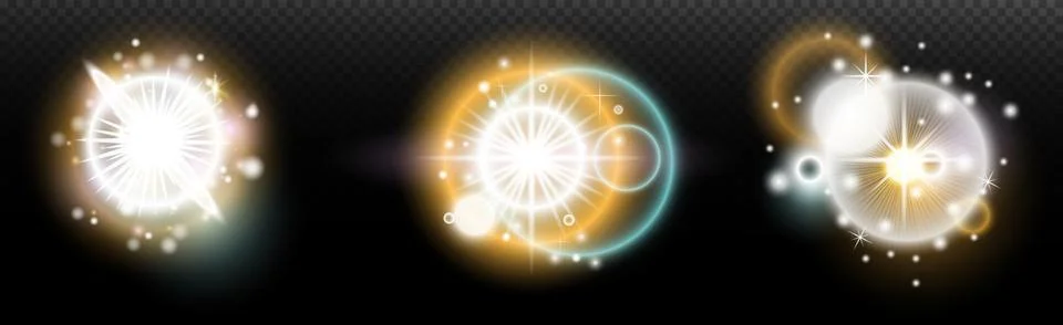 Set of flash light effect with glare and glow on a transparent background. Ma 스톡 일러스트
