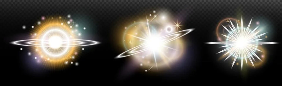 Set of flash light effect with glare and glow on a transparent background. Ma 스톡 일러스트