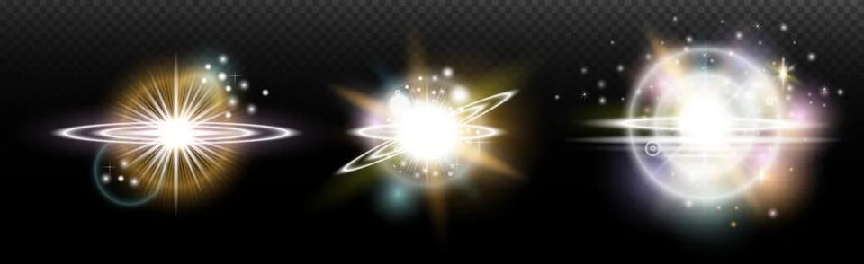 Set of flash light effect with glare and glow on a transparent background. Ma 스톡 일러스트
