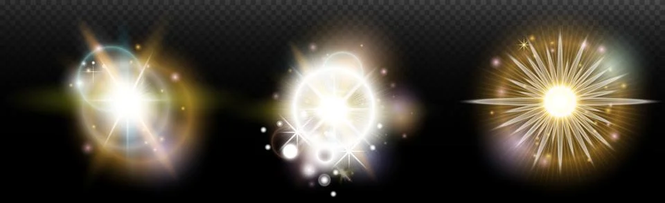 Set of flash light effect with glare and glow on a transparent background. Ma 스톡 일러스트