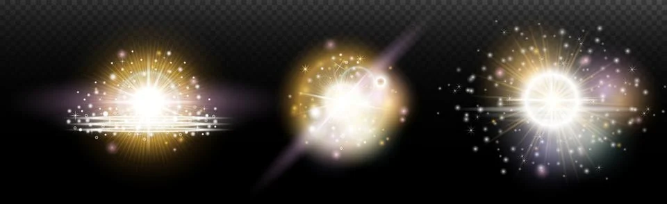Set of flash light effect with glare and glow on a transparent background. Ma 스톡 일러스트