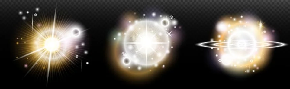Set of flash light effect with glare and glow on a transparent background. Ma 스톡 일러스트