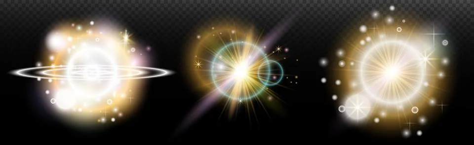 Set of flash light effect with glare and glow on a transparent background. Ma 스톡 일러스트